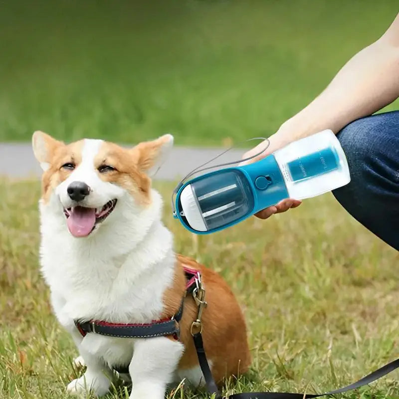 3-in-1 Portable Dog Water Bottle with Food & Waste Bag Dispenser — Leak-Proof Travel Pet Water Cup