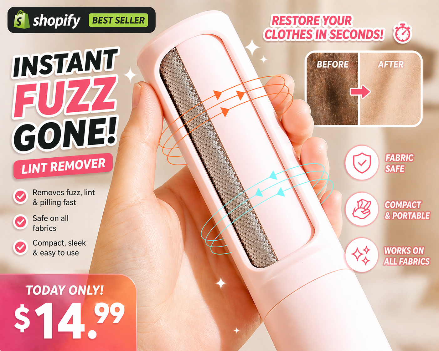 2-in-1 Self-Cleaning Pet Hair Remover Brush — Reusable Lint Roller for Dog & Cat Fur on Clothes, Furniture & Bedding